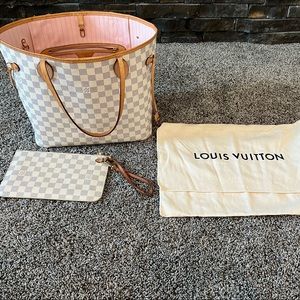 Louis Vuitton neverfull MM Damier azur with dust bag and wristlet and organizer